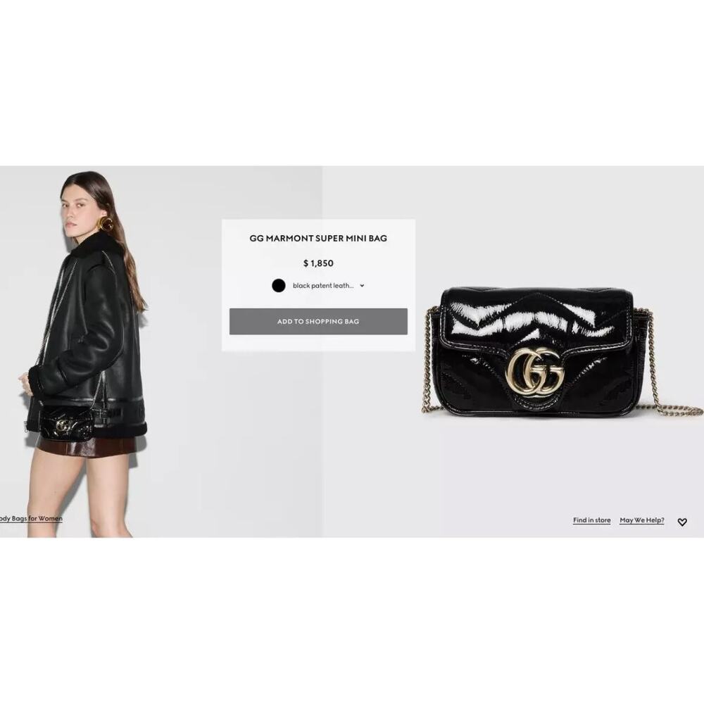 NEW! GUCCI BLACK PATENT LEATHER MARMONT GG CROSSBODY BAG PURSE BOX AUTHENTIC - Picture 3 of 13